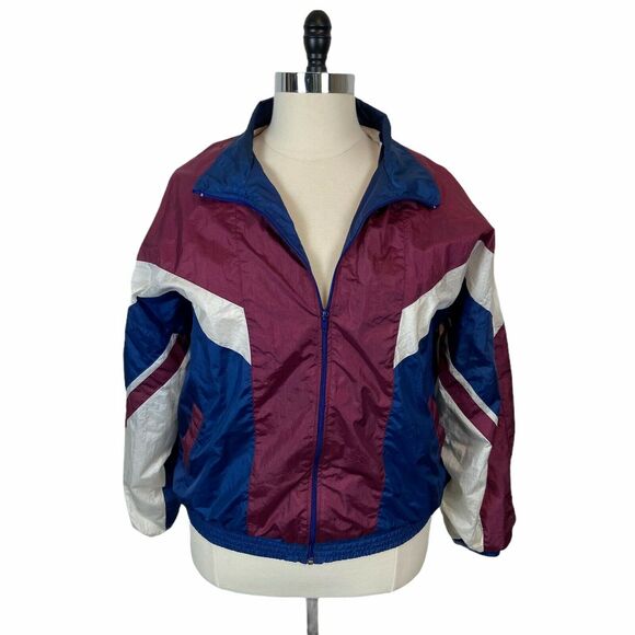 Authentic Industries Vintage Women's Blue Creamy White Maroon Track Jacket 1X-2X - Picture 1 of 16